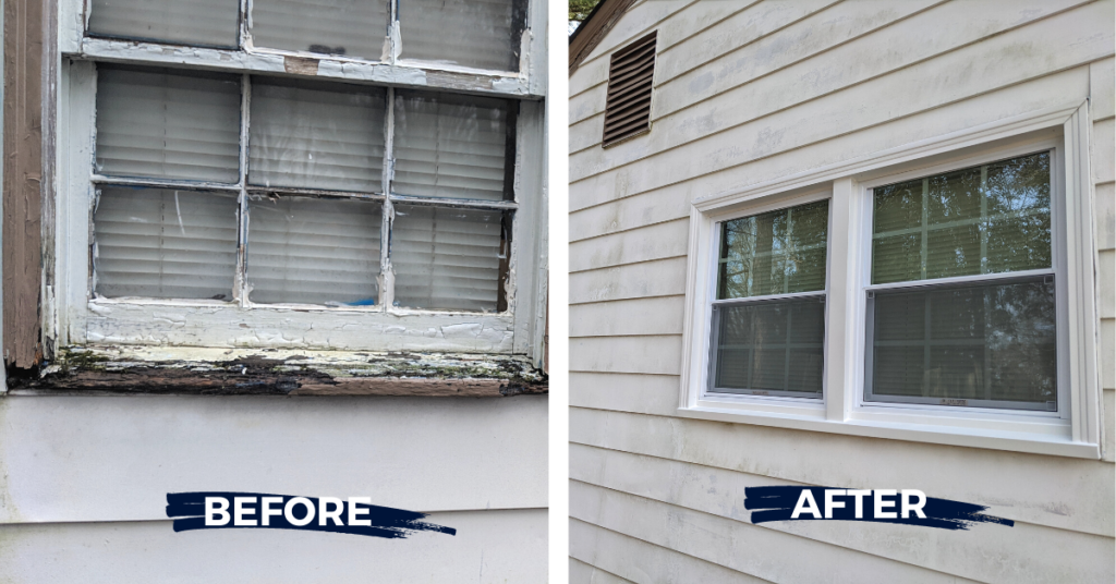 a before/after of window repairs